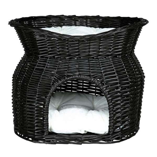 Trixie wicker basket with reclining roof and cushion